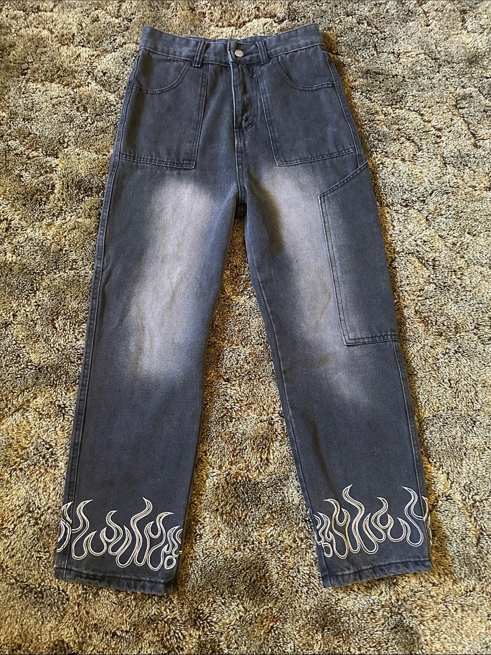 Unisex Straight Fit Black Flame Jeans